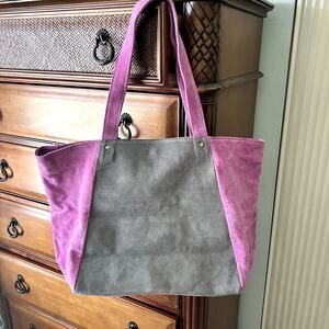 FH Wadsworth New York Pink Gray Suede Travel Office Academia Western Tote Bag